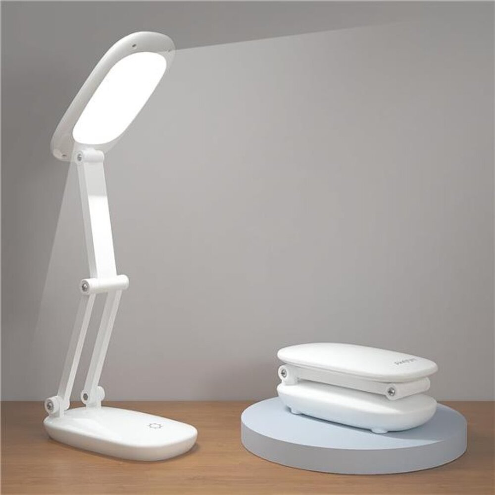 Portable LED Desk Lamp Rechargeable Battery Operated Foldable Dimmable White